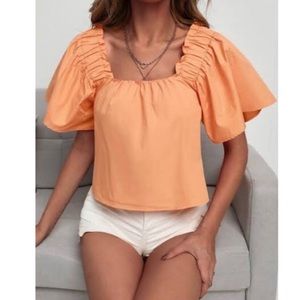 NWT Zara White Square Neck Flutter Sleeve Crop Top